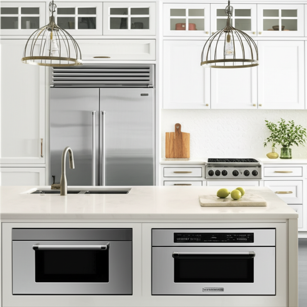 Generate a high-quality, relevant image prompt for an article about: Monogram Kitchen Appliances: Es