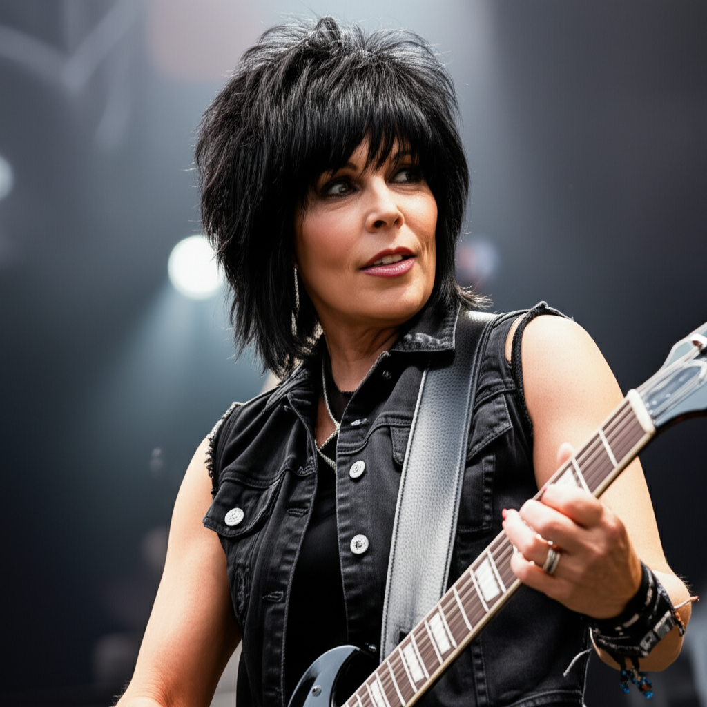 Generate a high-quality, relevant image prompt for an article about: Joan Jett Net Worth: Essential